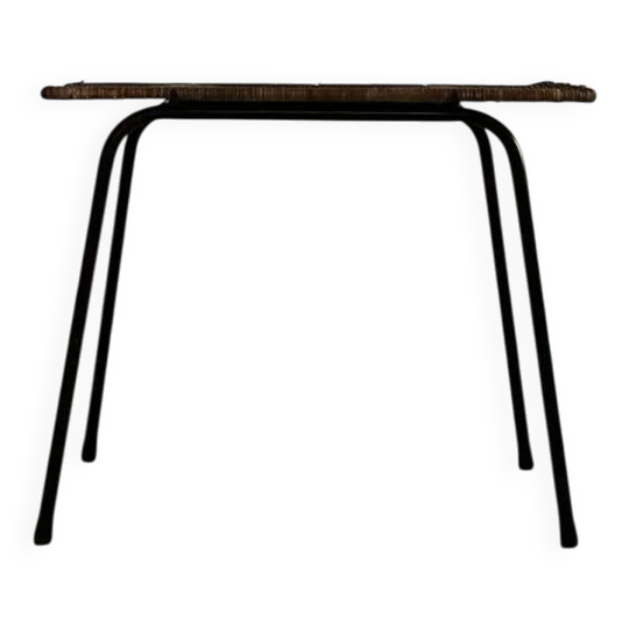 Vintage side table in black metal and wicker, 1950.