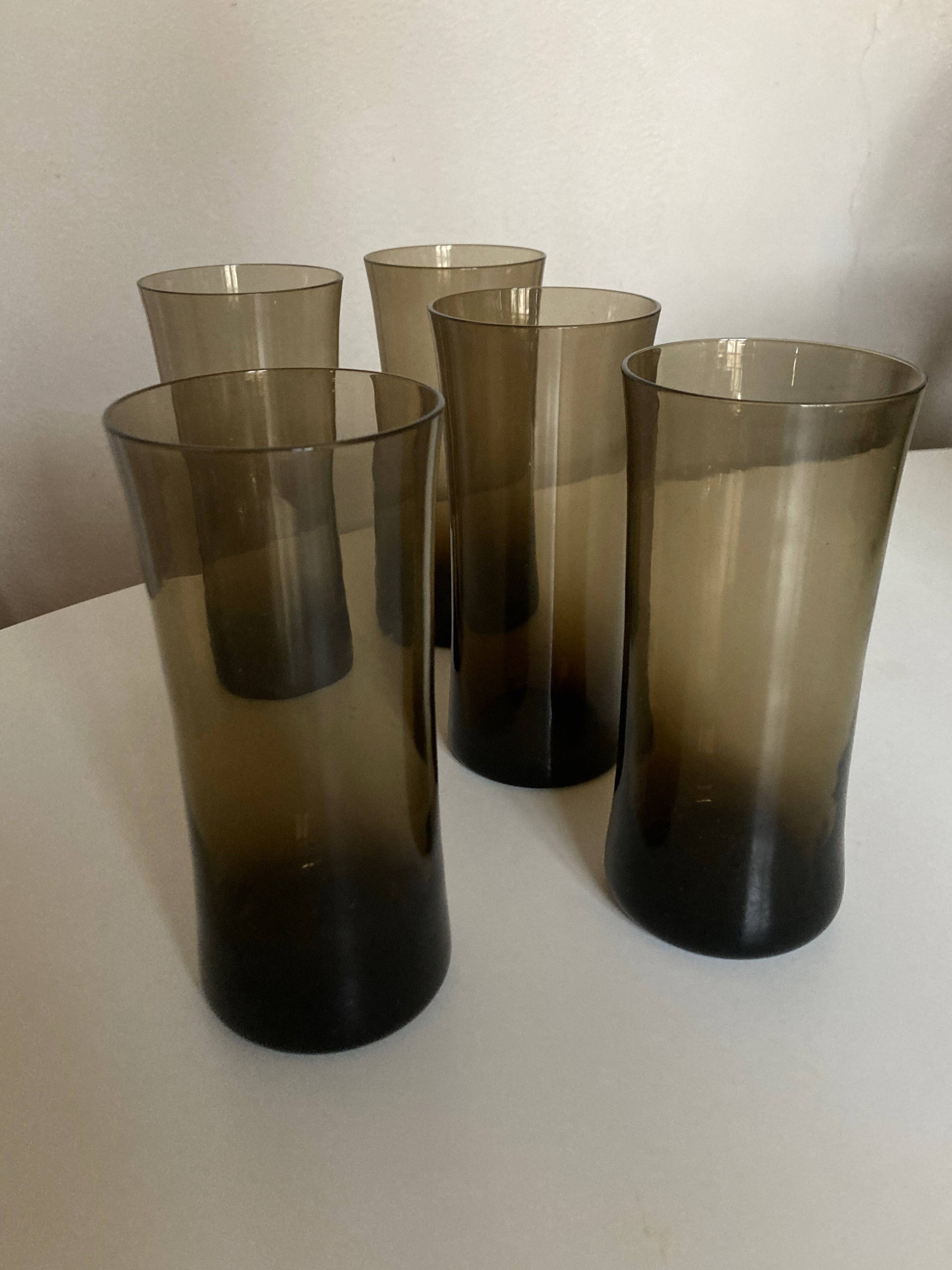 Set of 5 high ball diabolo glasses 1970 in smoked brown glass