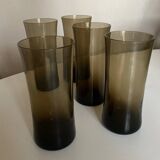 Set of 5 high ball diabolo glasses 1970 in smoked brown glass