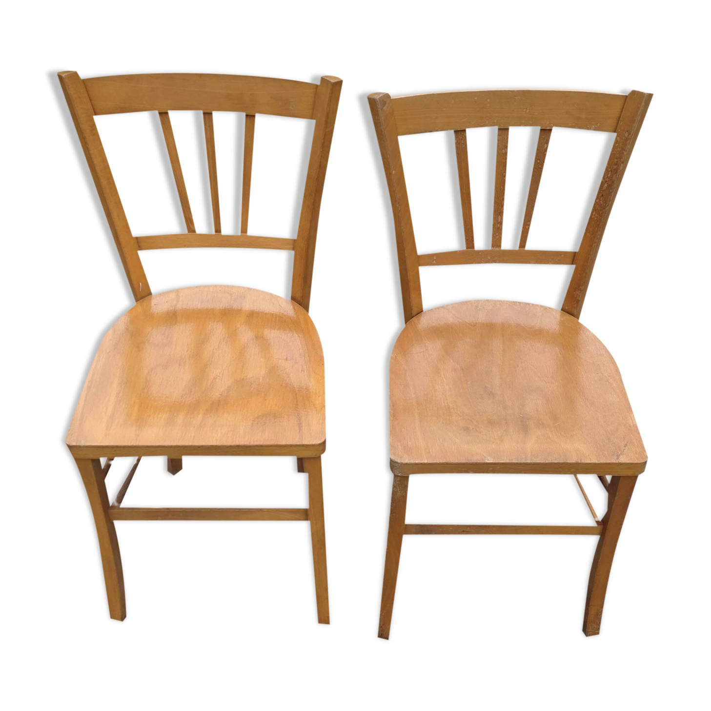 2 Bistro Chairs in Varnished Beech from the 1950s