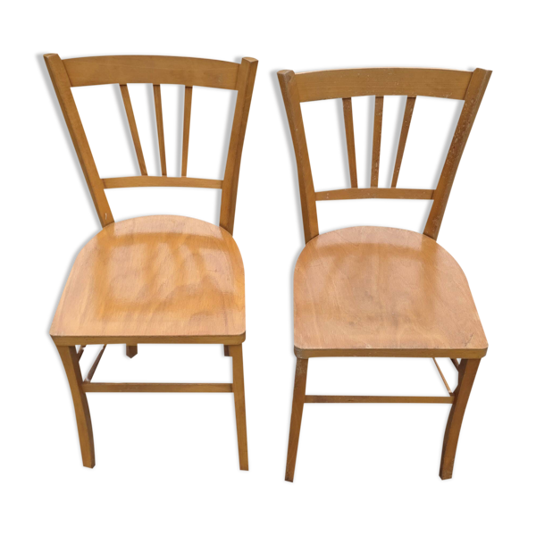 2 Chaises BIstrot En Hêtre Verni Année 50 — Beyit