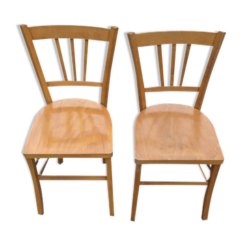2 Chaises BIstrot En Hêtre Verni Année 50