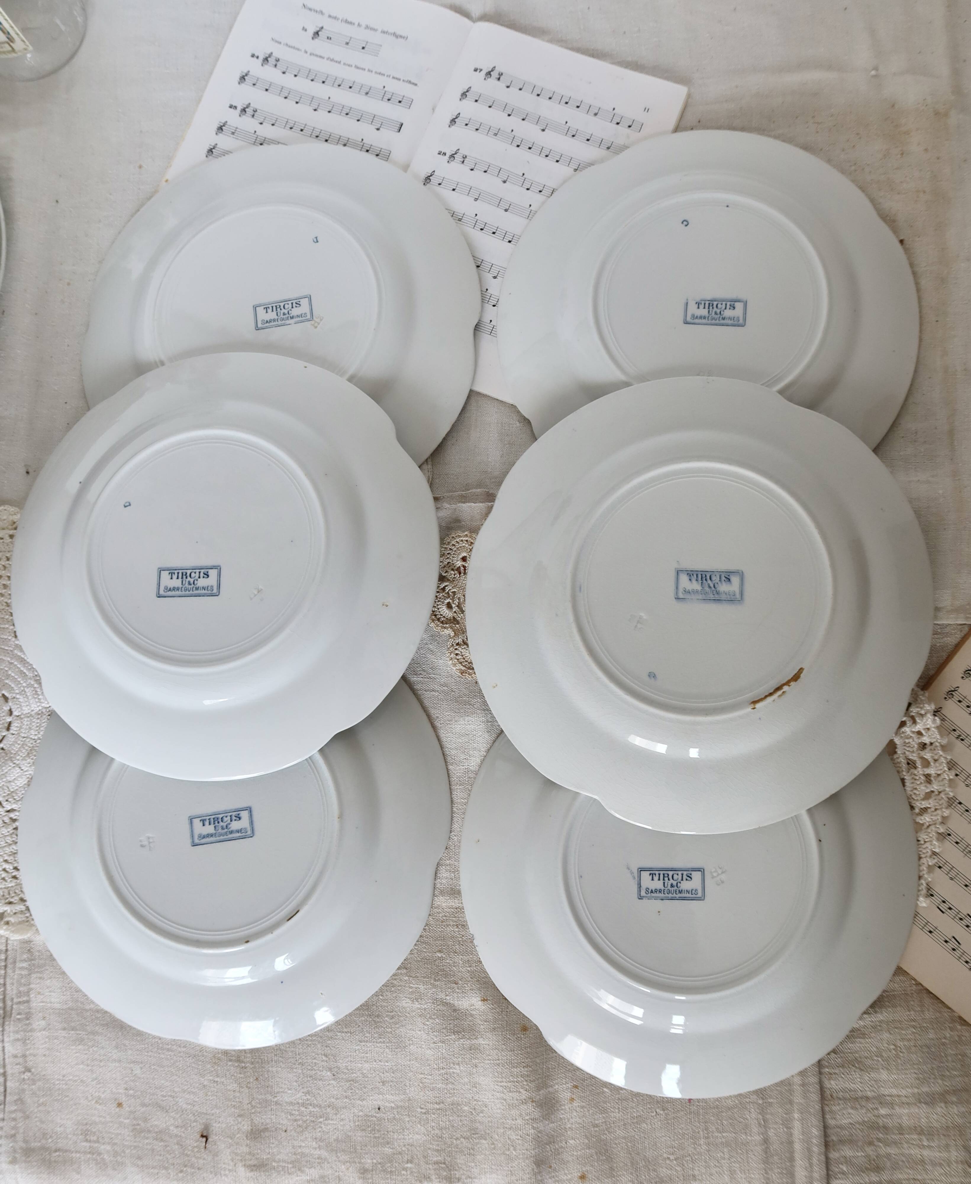 6 flat plates - Antique tableware set 82 pieces Sarreguemines earthenware Art Nouveau style
