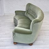 1970s, Danish 3-seater curved sofa, furniture velour, beech wood legs.