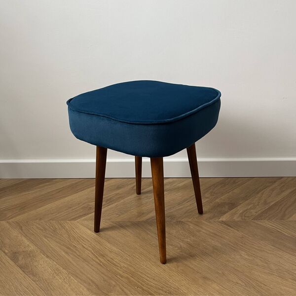 Pouf en velours vintage en bleu canard