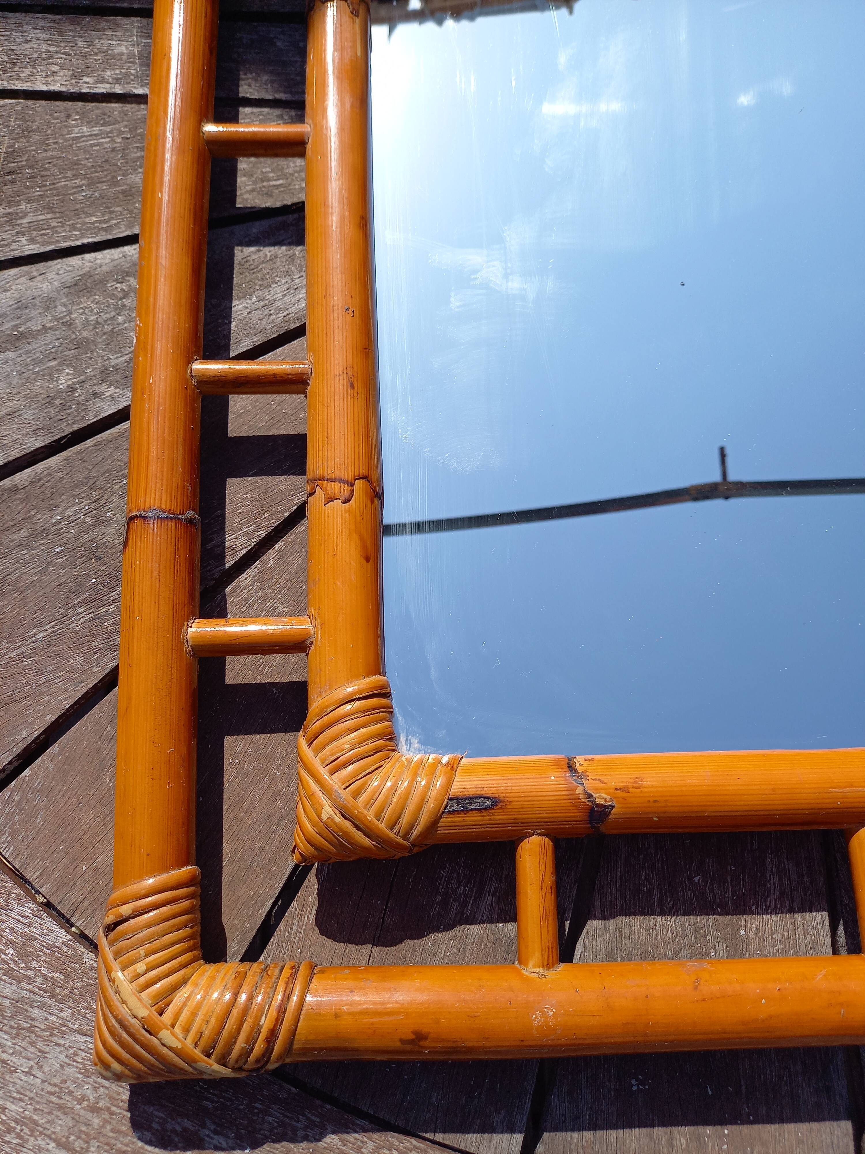 Rectangular rattan mirror