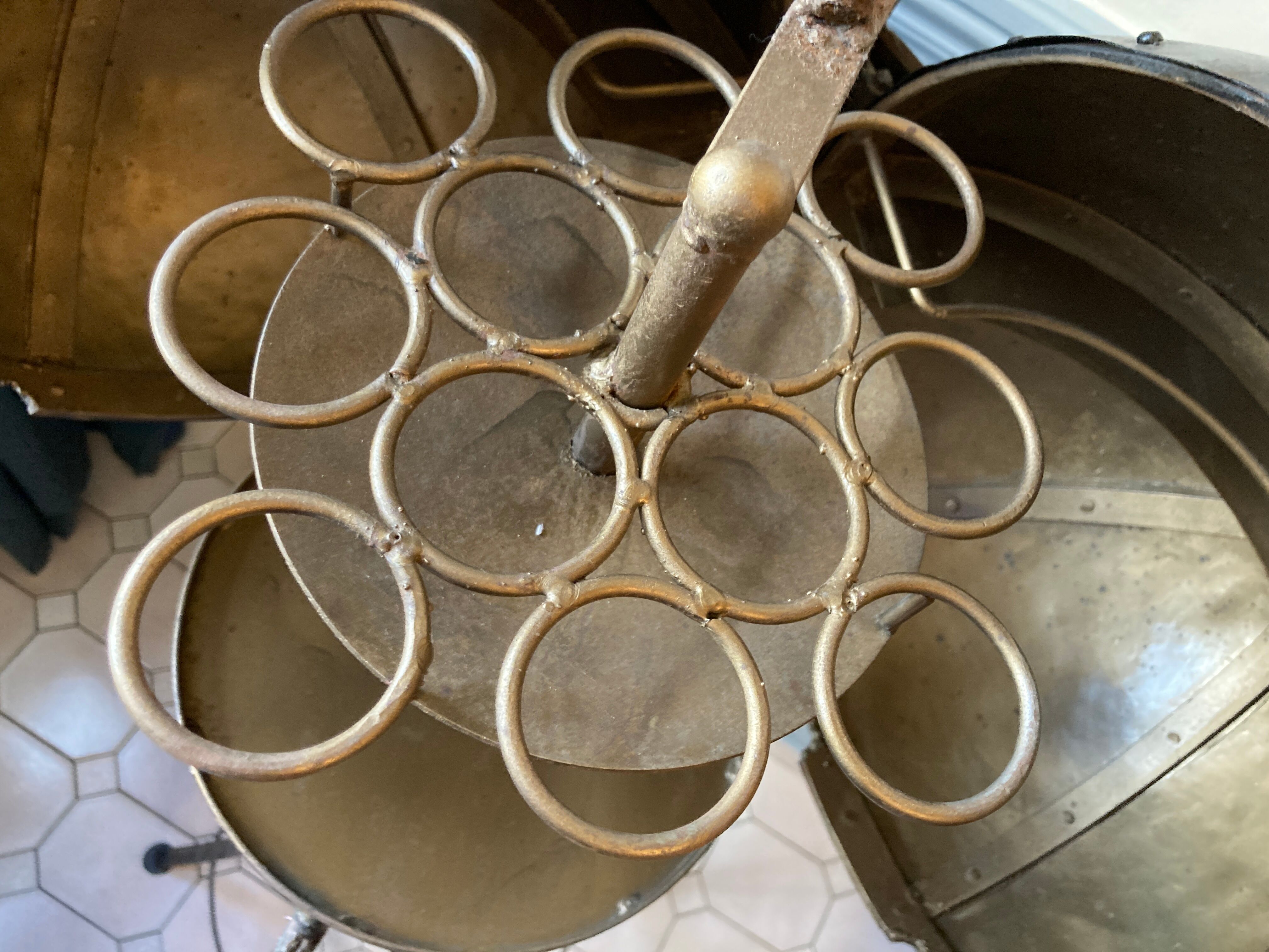 Atypical industrial furniture riveted sphere