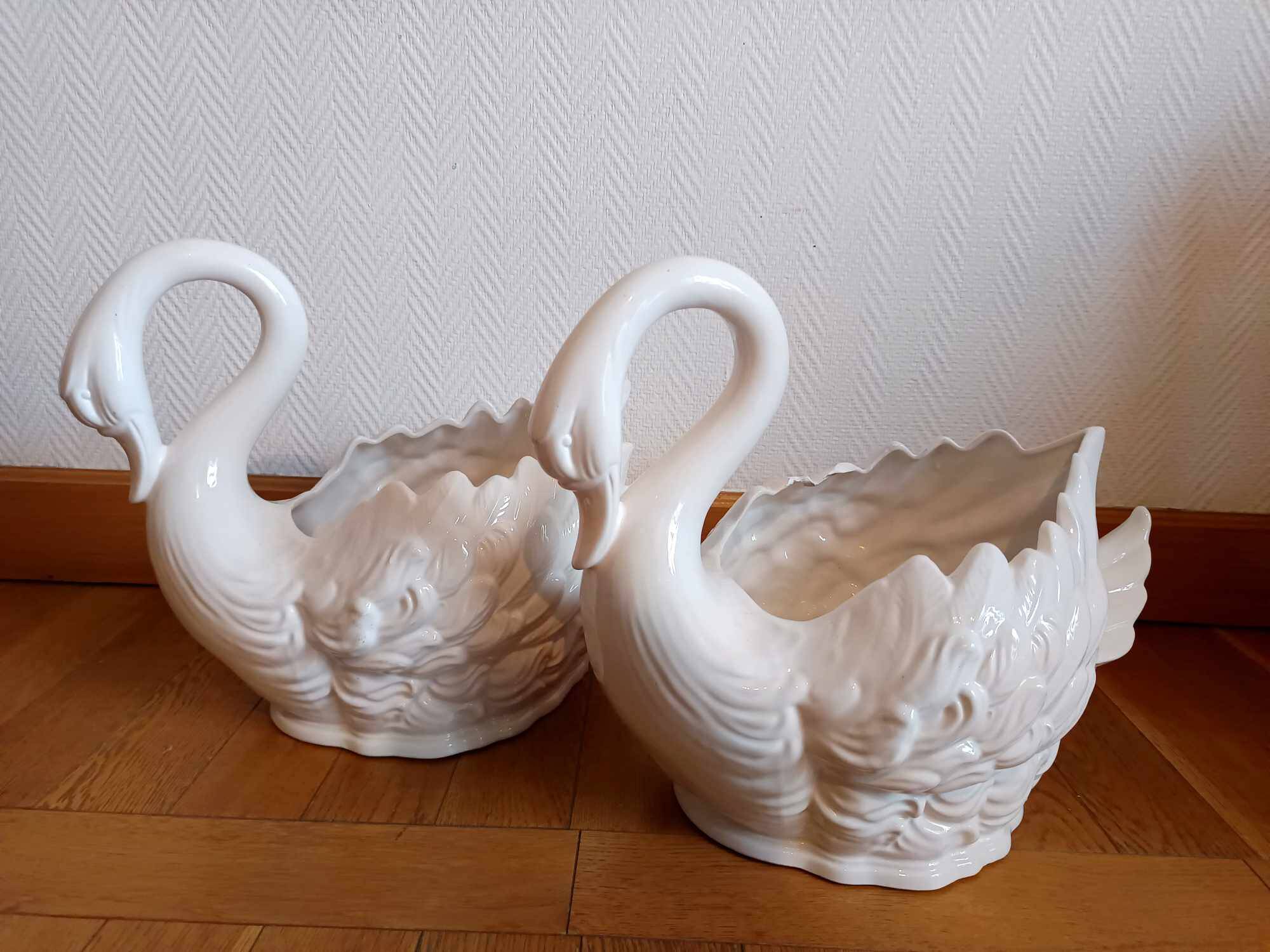 Pair of ceramic swan pot covers 1970