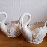 Pair of ceramic swan pot covers 1970