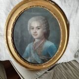 Pastel on canvas 18th century old gilded frame with window