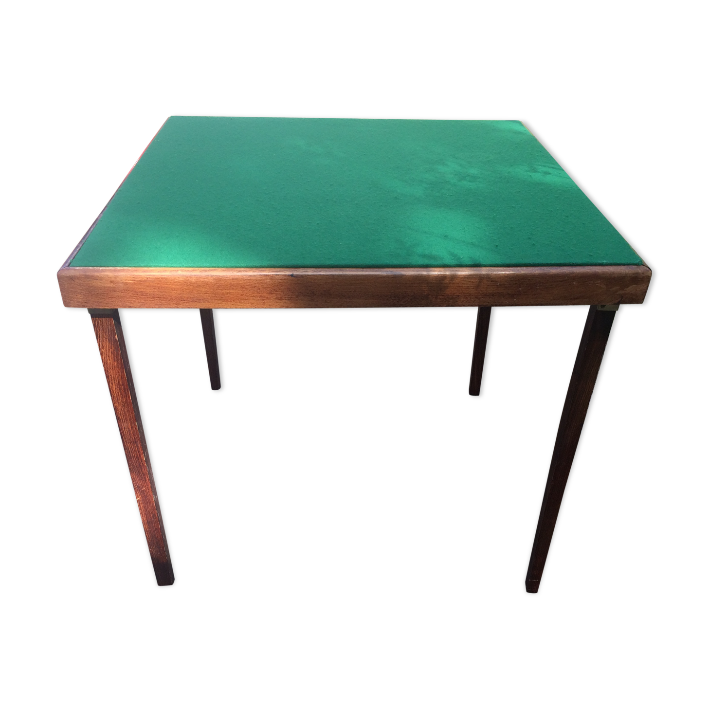 Table old mahogany, folding bridge. Top green felt.