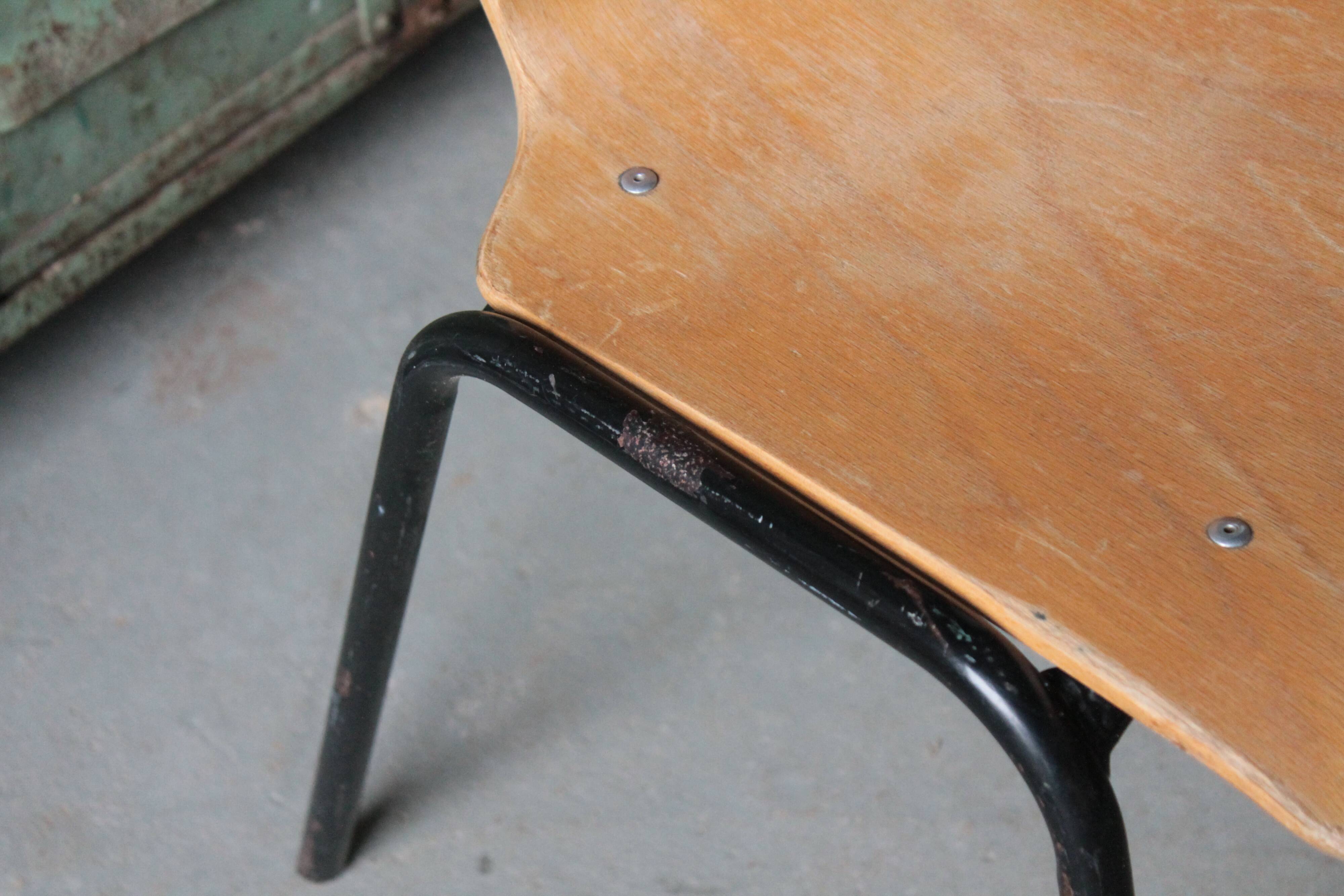 4 vintage school chairs, wood and metal