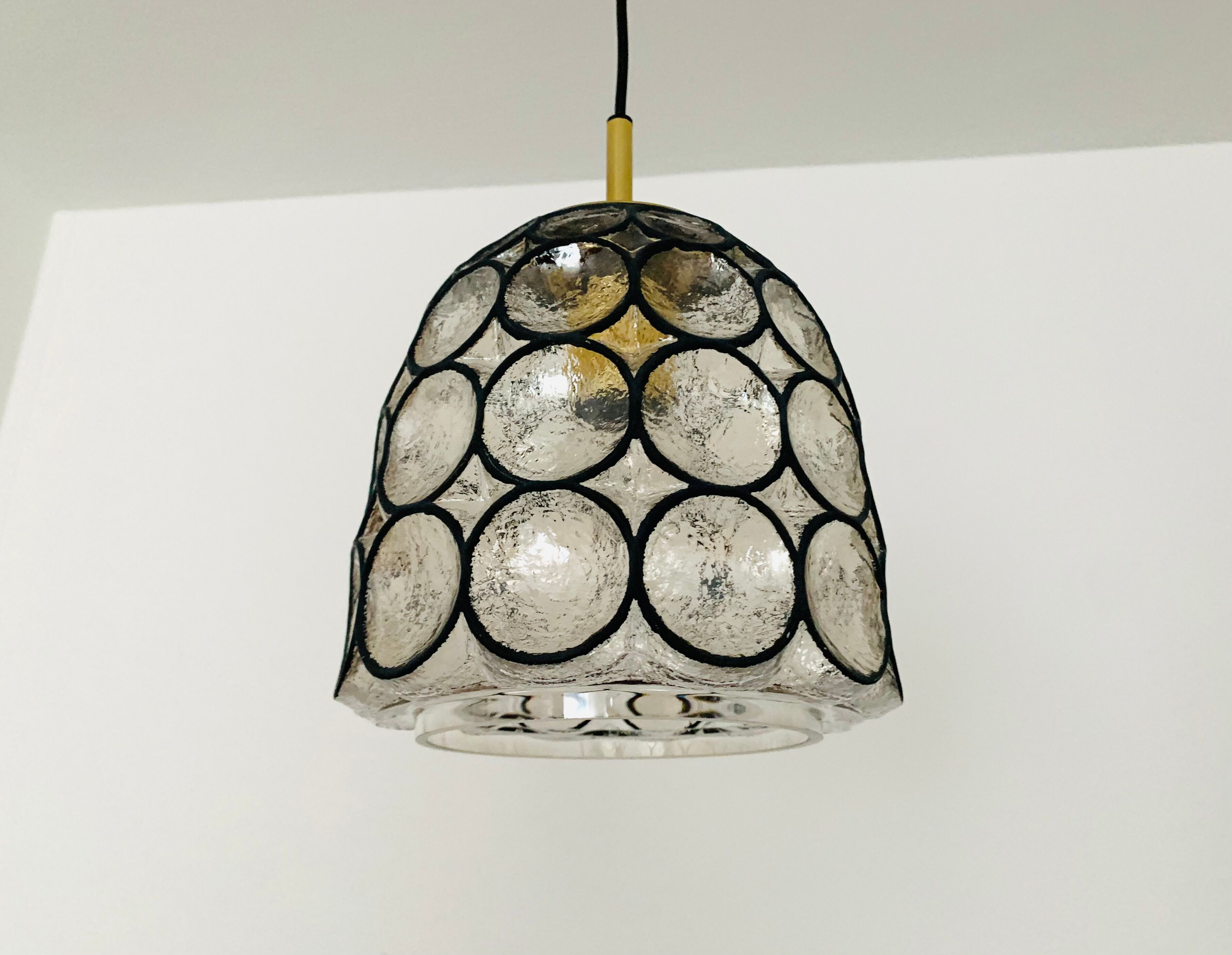 Iron ring design glass pendant lamp by Glashütte Limburg