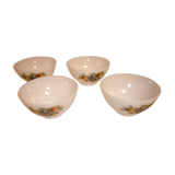 White glass Arcopal bowls with vintage fruit décor