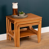 Retro stateroom by stonehill teak nest of three side coffee tables