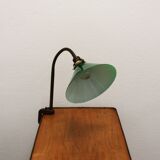 Vintage industrial vice lamp, green opaline.