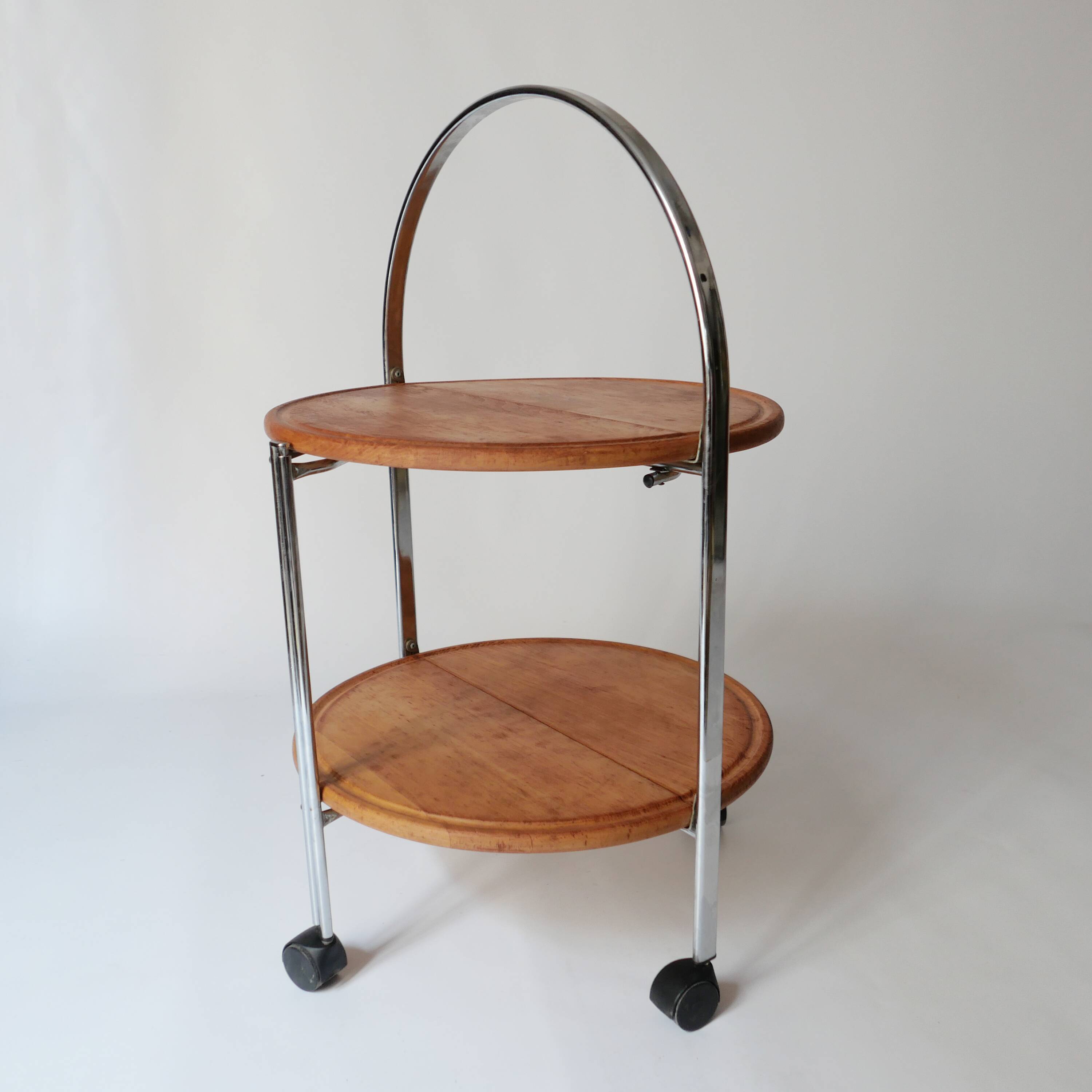 Foldable wooden rolling dessert trolley