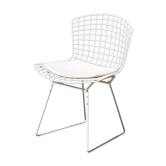 Chaise Wire blanche avec galette d'origine de Harry Bertoia pour Knoll