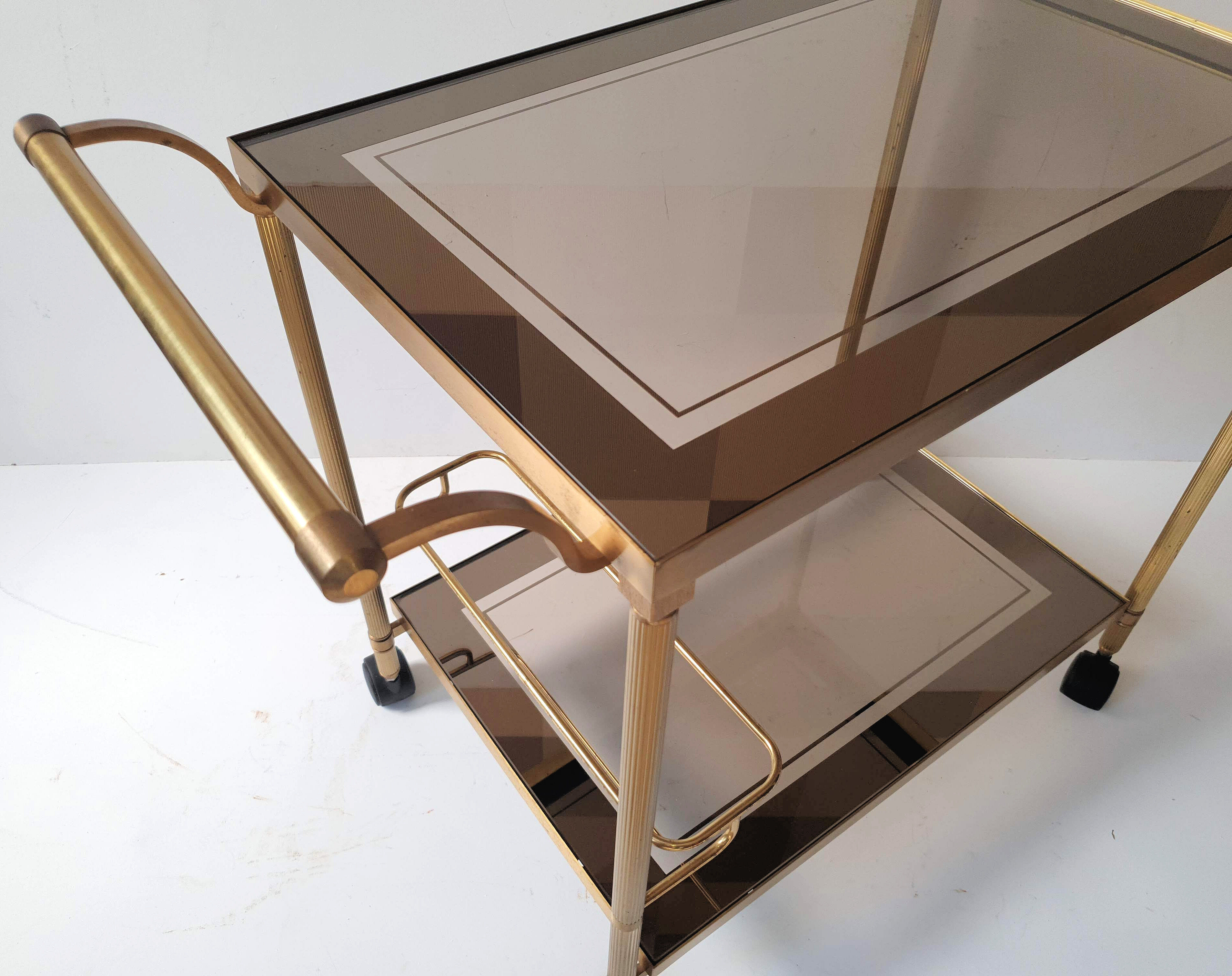 Belgo Chrom serving trolley in gold metal from the 60s/70s