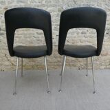 Pair of office chairs in chromed metal and skaï, 60s