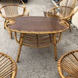 Vintage garden lounge in rattan 4 chairs 1 table