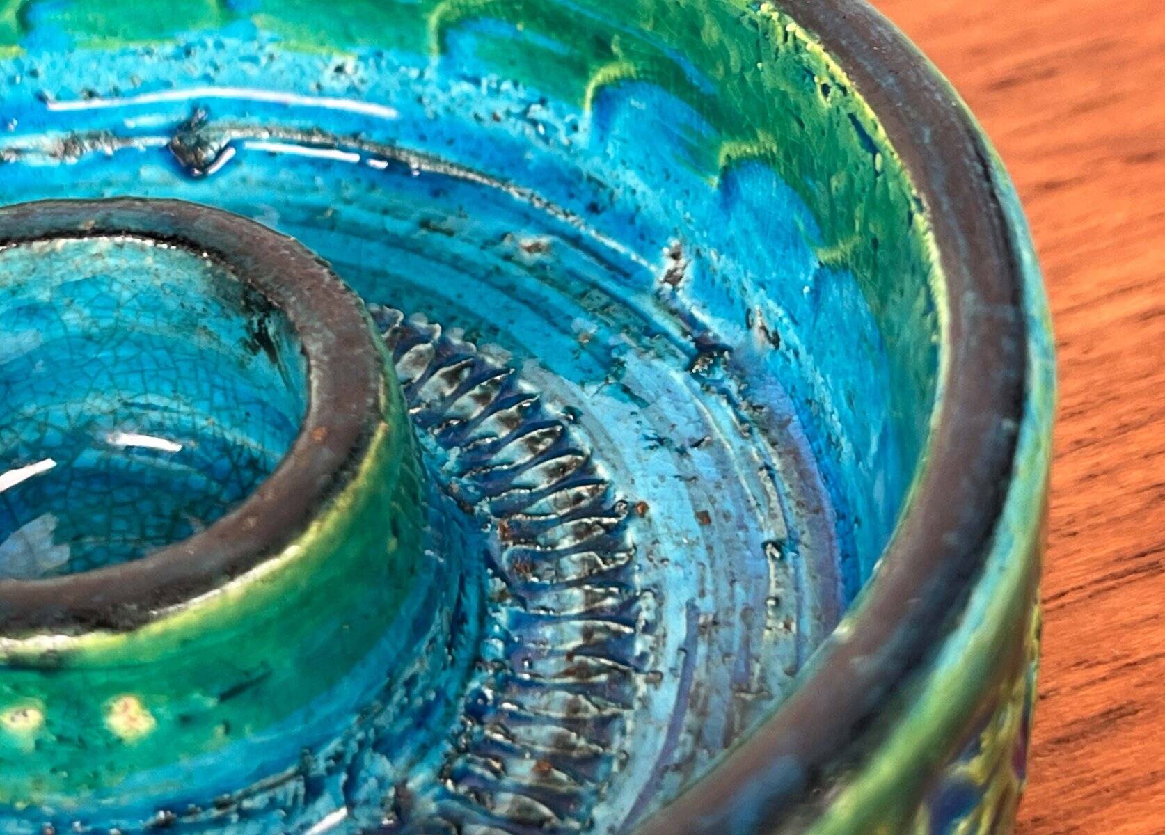 Mid-Century Modern Rimini Blu Pottery Candleholder by Aldo Londi for Bitossi, Italy, 1960s