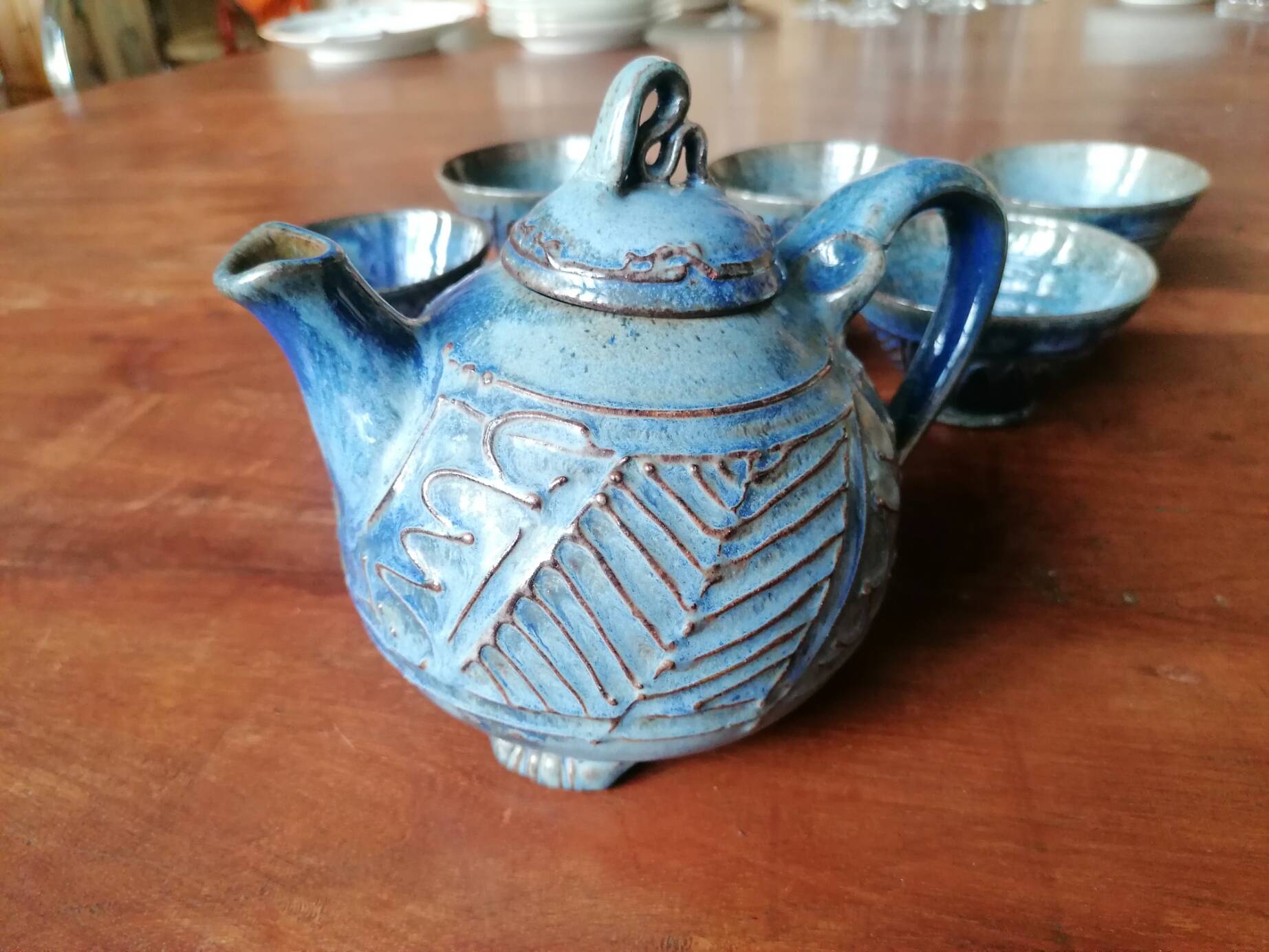 Blue slipware tea set - Bernard Leclerc
