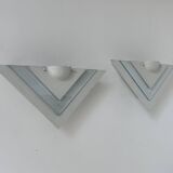 Pair of vintage wall lights, white lacquered metal and glass, Germany 1970s