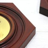 2 appliques hexagonales en bois et laiton, 1970 / 80