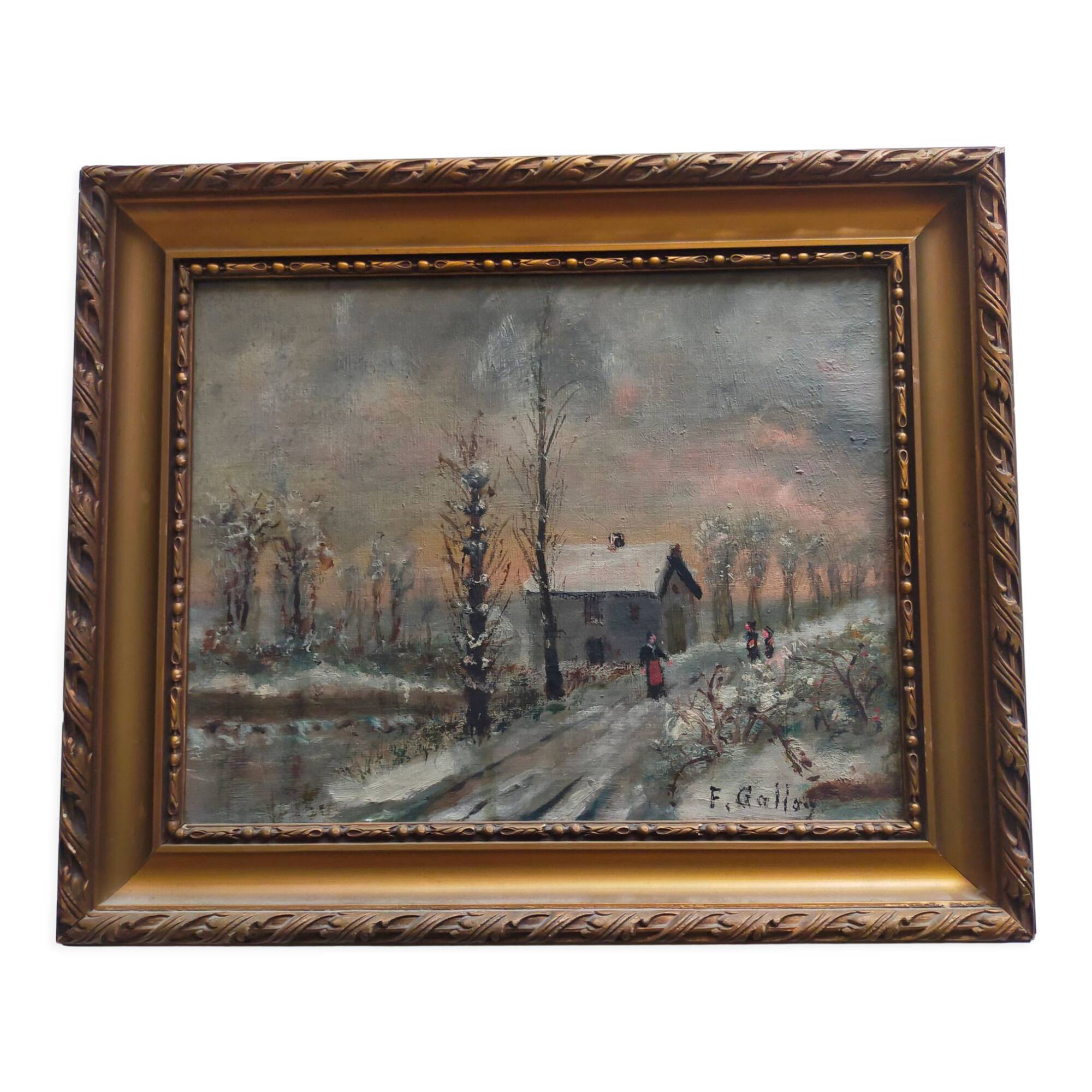 Winter landscape oil on panel signed