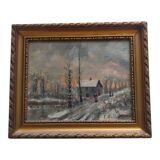 Winter landscape oil on panel signed