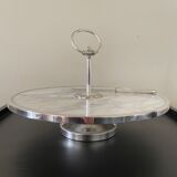 Marble cheese platter and silver metal 1970