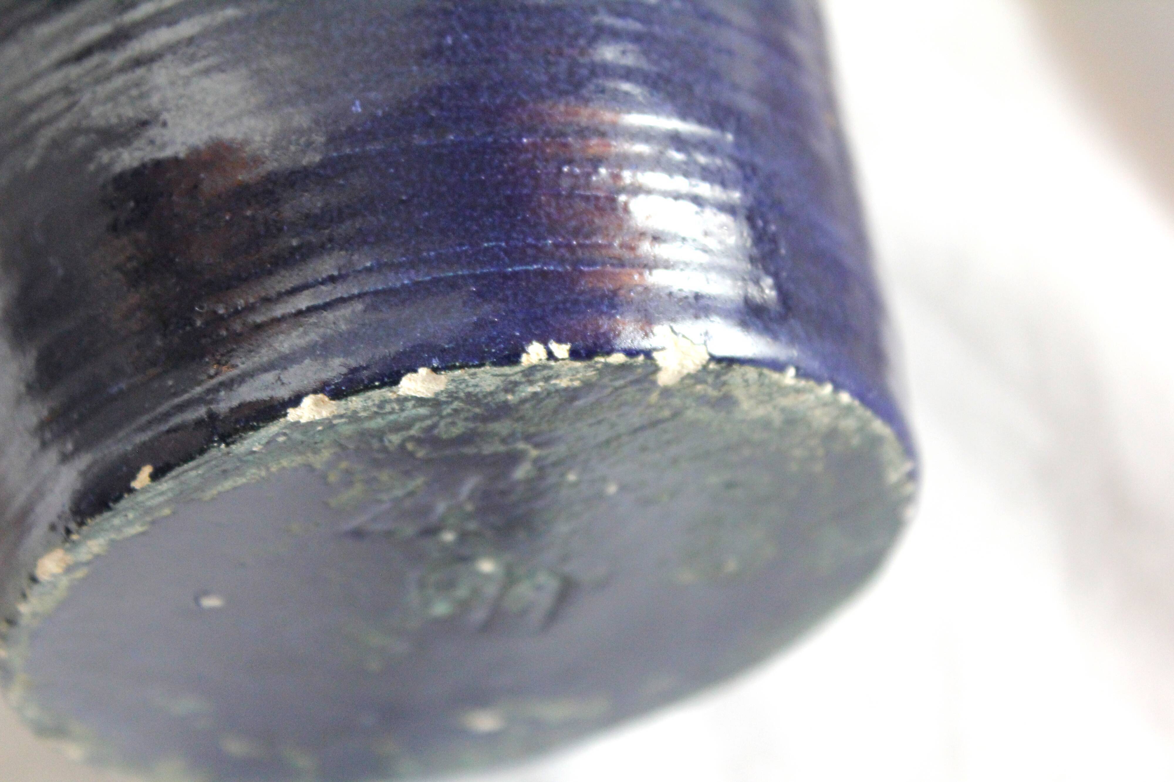 Blue grooved vase