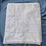 Ancien drap en lin avec grand retour - jours fait main - 206 x 350 cm