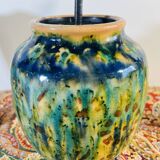 Petit vase en grès vintage dans les teintes vertes, effets craquelés