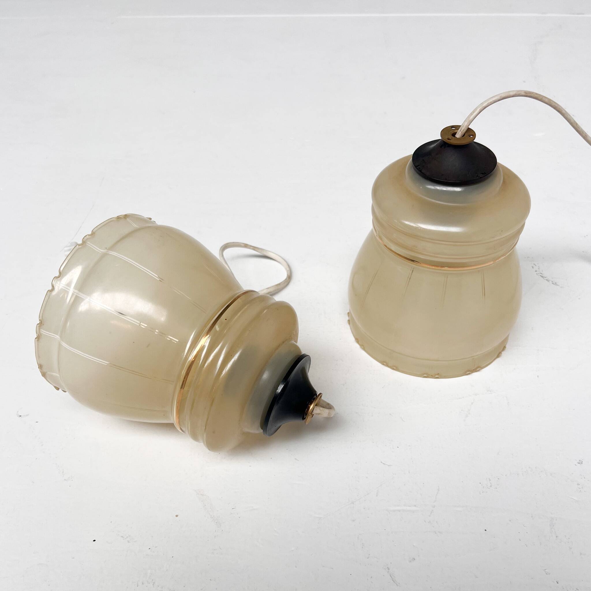 Set of 2 vintage beige ceiling lamps, 1960s