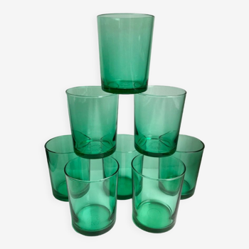 Lot de 8 verres à eau en verre vert made in France années 70