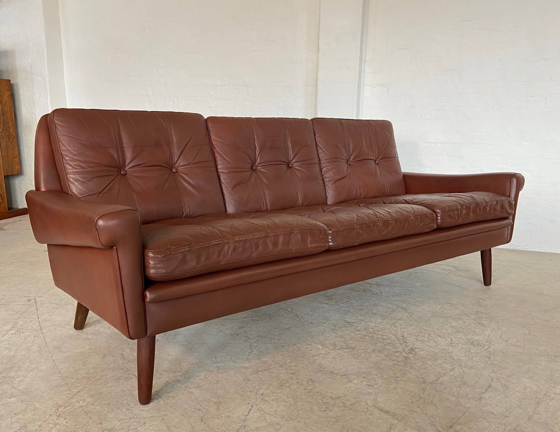 Danish mid-century Svend Skipper cognac 3 person sofa 1960s
