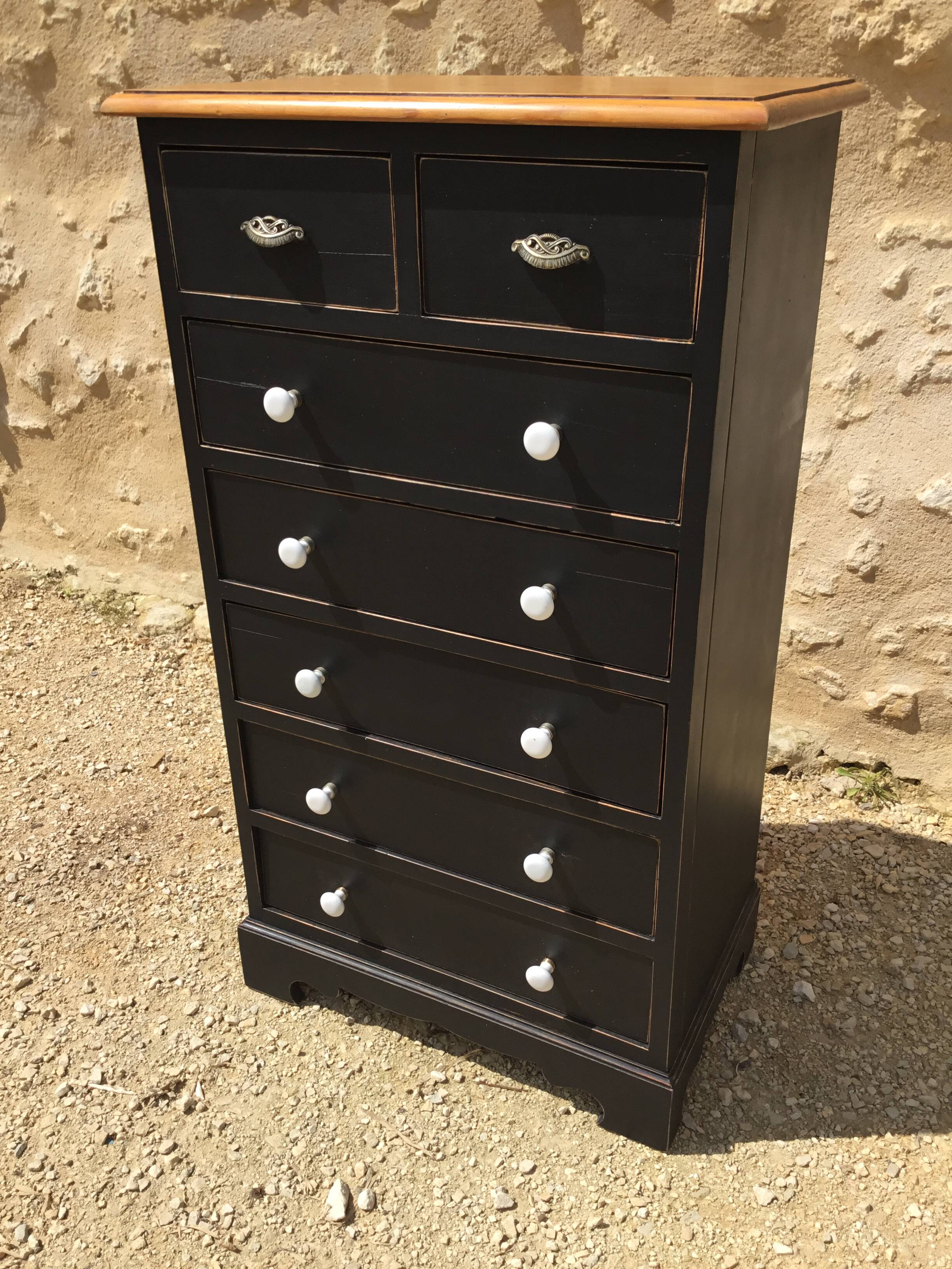 Chiffonier from the 1980s in black patinated fir