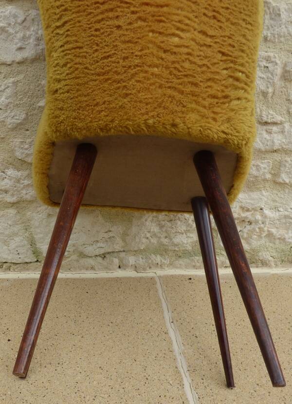 1950s compass foot sheepskin chair covered in sheepskin fabric
