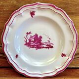 6 anciennes assiettes creuses à soupe Gien paysage rose 1938/1960