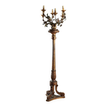 Candélabre ancien néoclassique en bois et fer, Italie, XIXe siècle