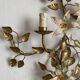 Grande applique fleurs et feuillage en métal doré années 50-60