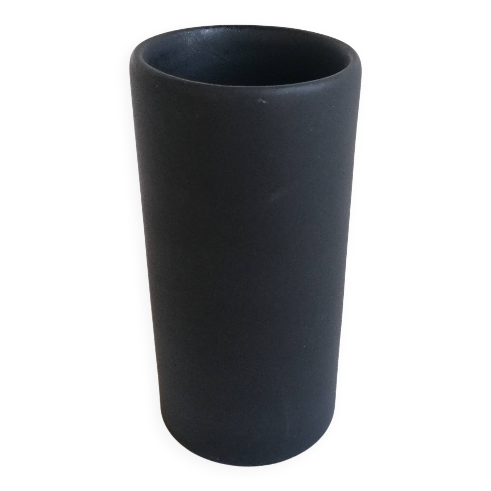 Matte black scroll vase by Antonio Lampecco