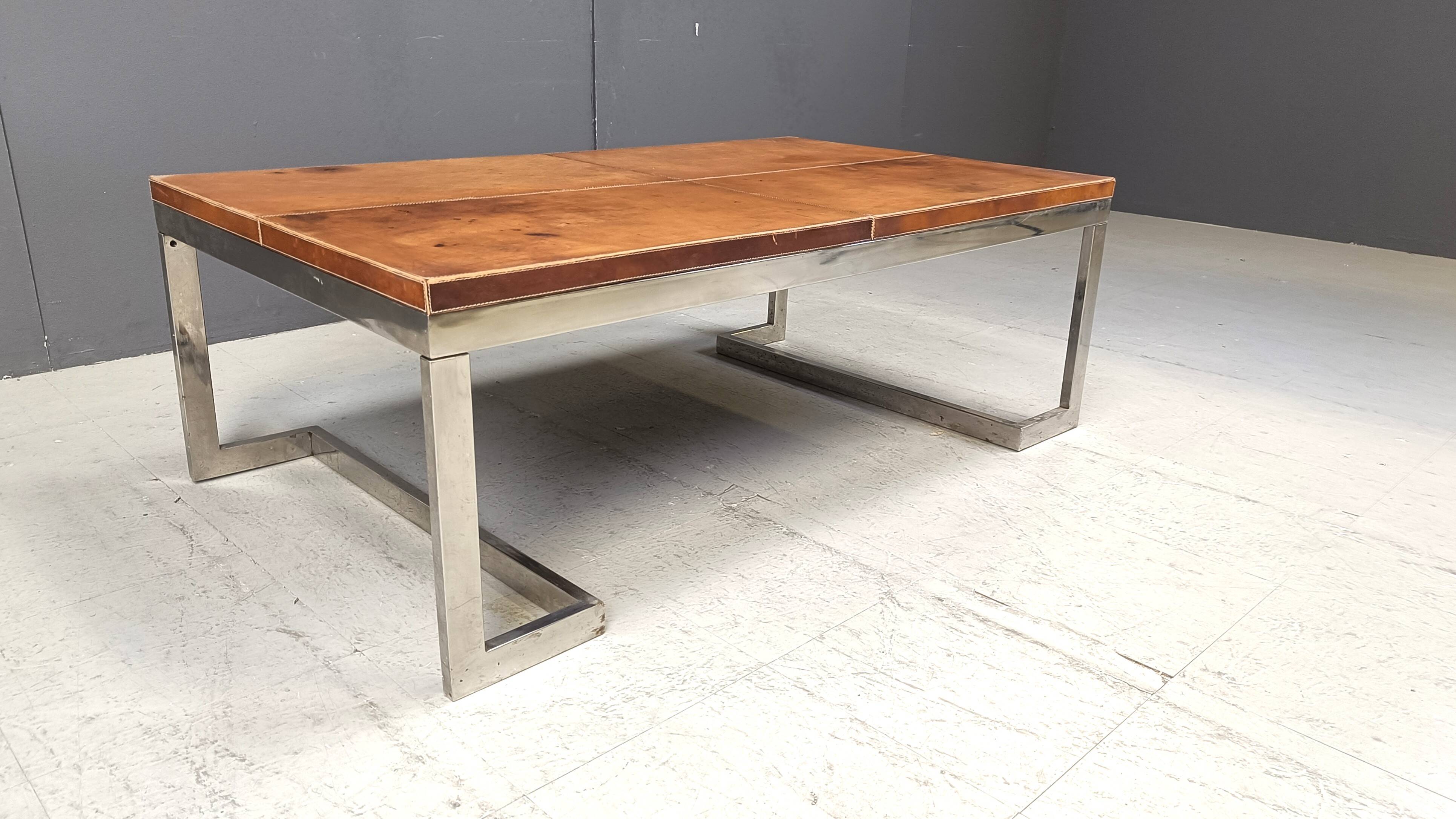 Leather and chrome coffee table, 1970s