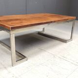 Table basse en cuir et chrome, années 1970