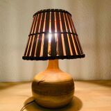 Lampe boule grès abat jour bois