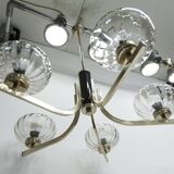 See Delmas chandelier, 5 branches, black and gold, transparent glass, 1960