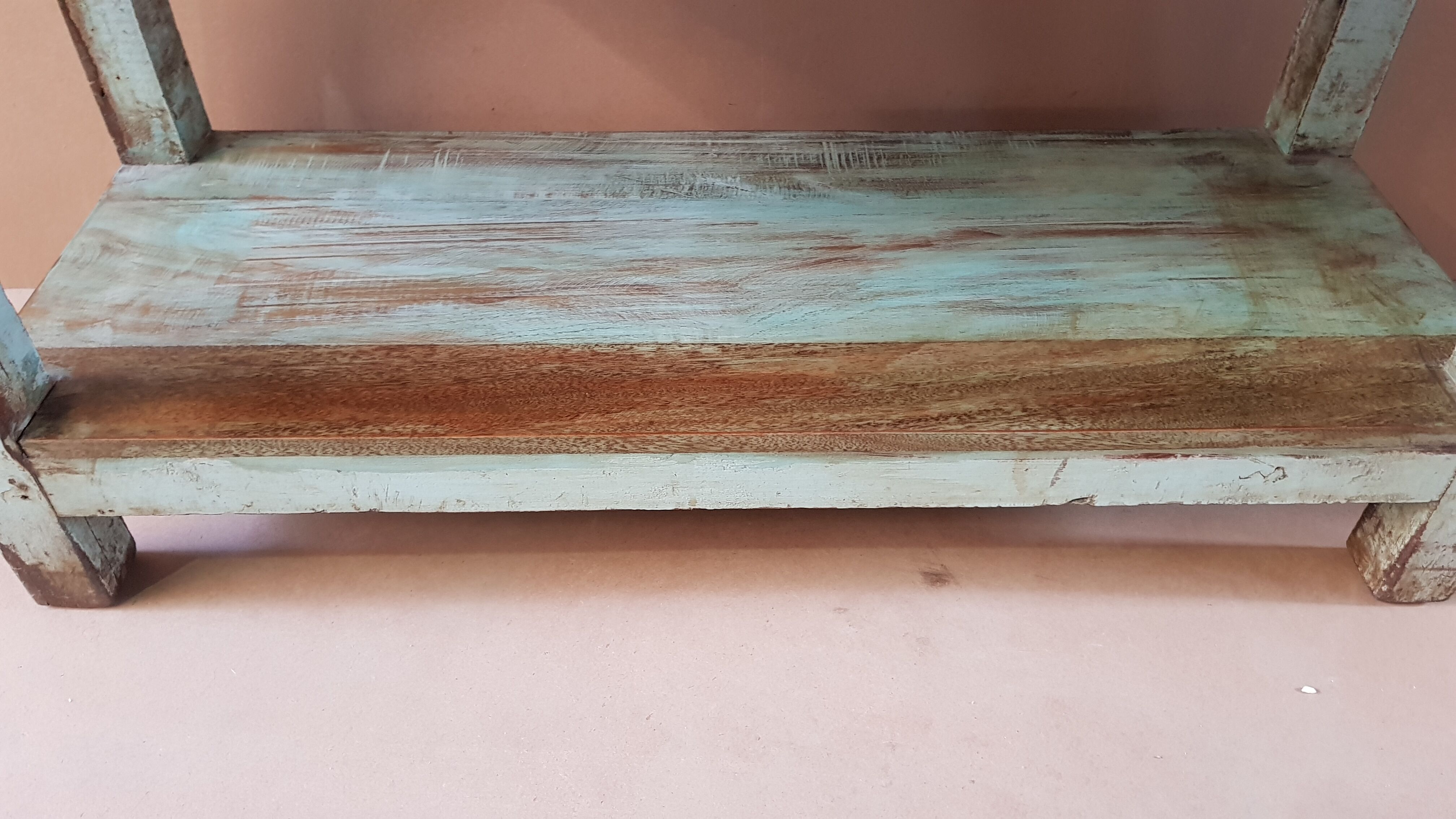 Burmese teak bench with original blue patina