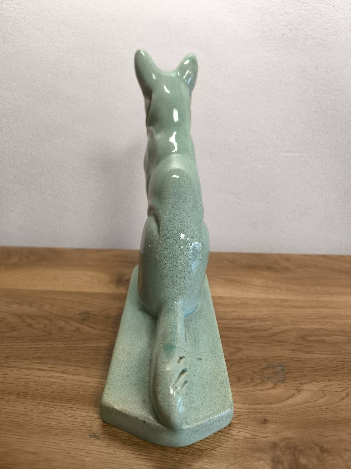 Celadon green crackled ceramic dog circa 1930